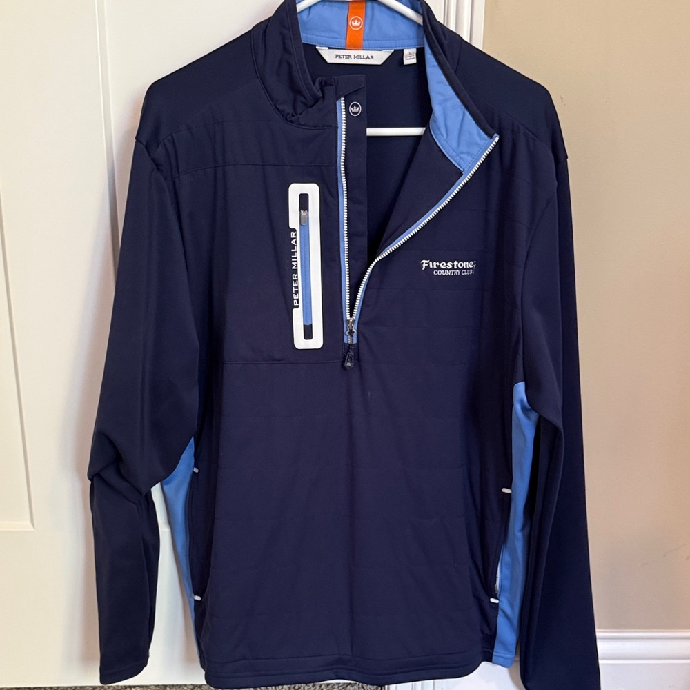 Peter Millar Firestone Navy and Light Blue Quarter-Zip Pullover size large